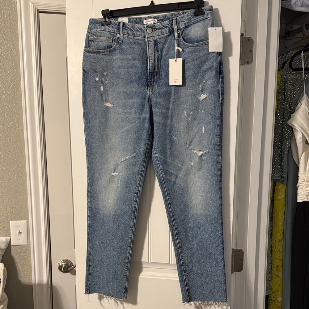 Good American Light Blue Distressed Ankle Jeans